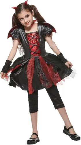 Vista 4 de Snailify Vestido de Diablo Devious para niña, disfraz de Diablo mágico para niñas, color rojo y negro