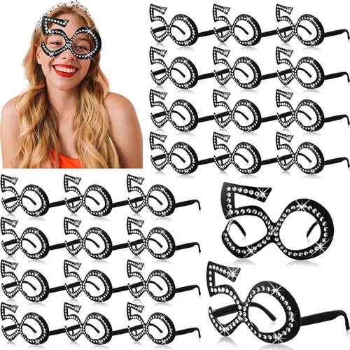 Vista 8 de Huwena 24 Pairs Birthday Glasses Number Crystal Frame Costume Sunglasses Novelty Eyewear Photo Booth Props Party Favors