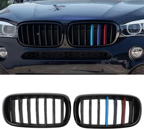 Vista 12 de Parrilla de riñón para parachoques delantero, color negro brillante, compatible con BMW X5 E70 X6 E71 2007-2014 doble listón doble línea