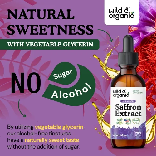 Vista 6 de Wild & Organic Suplementos de azafrán 88.5 mg – Gotas de azafrán para el estado de ánimo, cerebro, apoyo de la visión – Extracto líquido de Crocus