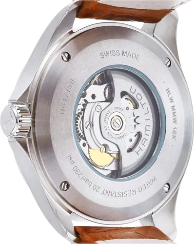 Vista 4 de Hamilton Reloj Khaki Aviation Pilot Day Date Reloj automático suizo de 1.811 in, esfera gris, correa de cuero marrón (Modelo H64715885), Gris, 3