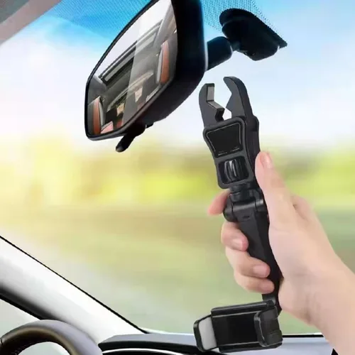 Vista 6 de BESULEN Soporte para teléfono para espejo retrovisor de automóvil, soporte de teléfono giratorio de 360°, soporte de teléfono ajustable Negro /Gris