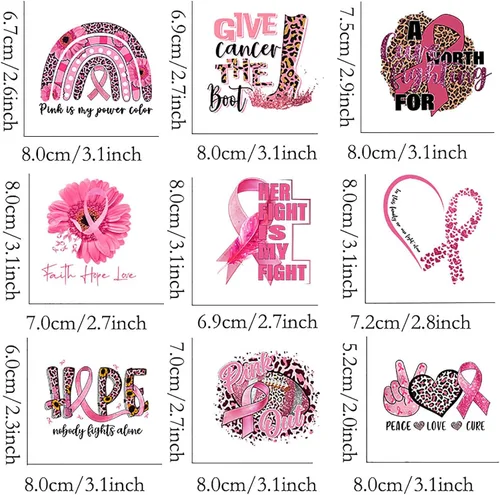 Vista 2 de 9 piezas de parches de transferencia con cinta de apoyo al cáncer de mama para planchar, diseños DIY, calcomanías de vinilo para transferencia