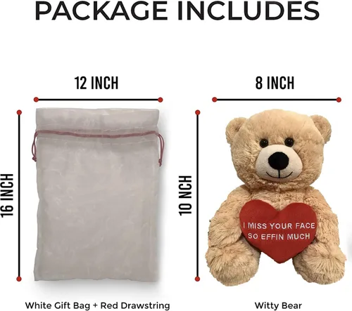 Vista 4 de I Miss Your Face So Effin Much - Oso de peluche de 10 pulgadas y bolsa de regalo, divertido regalo de peluche para novia, novio, mejor amigo