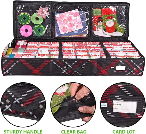 Vista 4 de Propik Contenedor de almacenamiento de papel de regalo, organizador de papel de regalo debajo de la cama, 41 x 14 x 6 pulgadas, soporte de caja