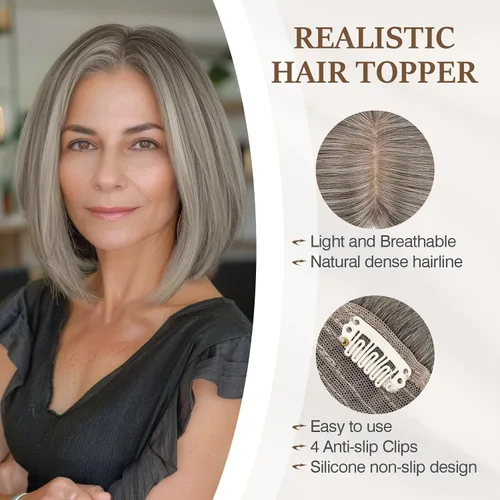 Vista 29 de Rich Choices Pelucas con topper de cabello para mujeres, cabello humano real 100% Remy, sin flequillo, para mujeres con adelgazamiento en la parte