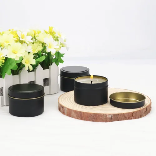 Vista 6 de Paquete de 24 latas de velas negras de 4 onzas, latas para hacer velas a granel, frascos de velas, recipientes para velas