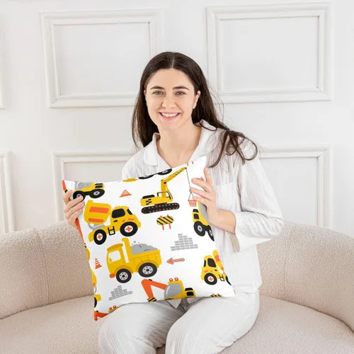 Vista 4 de Juego de 2 fundas de almohada de construcción de 16 x 16 pulgadas, fundas de almohada suaves para camiones, fundas de cojín para sala de estar