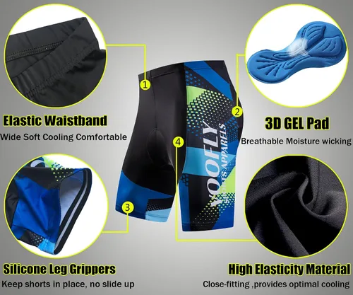Vista 5 de voofly Hombres Ciclismo Jersey Conjunto Hombres Manga Corta Compresión Bicicleta Pantalones Cortos Gel Acolchado Ciclismo Ropa