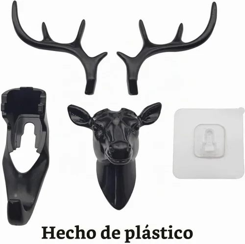 Vista 4 de 2 ganchos de cabeza de ciervo autoadhesivos, ganchos decorativos de pared de animales para el hogar u oficina