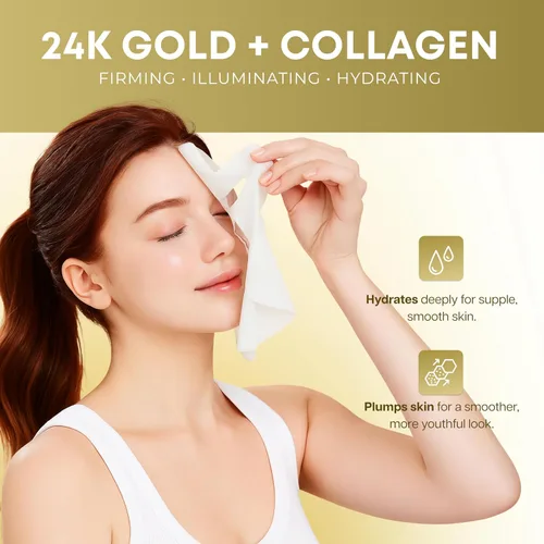 Vista 2 de Clear Beauty Mascarilla facial de oro de 24 quilates y colágeno, mascarillas reafirmantes e hidratantes para un brillo radiante y una textura suave