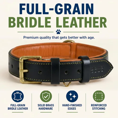 Vista 2 de Collar de cuero para perro Collar de cuero para perros pequeños, collar de perro de 0.75 pulgadas de ancho, negro, genuino, de grano completo
