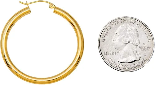 Vista 2 de Aretes de aro de oro amarillo de 14 quilates con cierre de clic, (tubo de 0.118in)