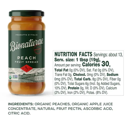 Vista 2 de Bionaturae Melocotón orgánico para untar frutas, gelatina orgánica, 9 onzas