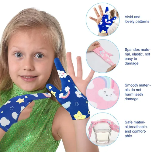 Vista 3 de Janmercy 16 Piezas Protector para Dejar de Chuparse el Dedo para Niños Guantes Masticables Transpirables Protector de Pulgar para Morderse las Uñas