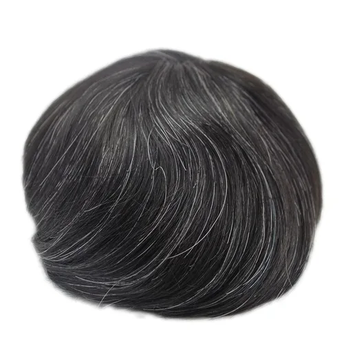 Vista 6 de Toupee para hombres, sistema de cabello gris al 20%, línea capilar invisible, color negro natural, sistema de unidad de cabello 1B20