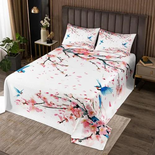 Vista 19 de Juego de colcha con signo de la paz tamaño King, flores coloridas acolchadas para niños, adolescentes y adultos, juego de colcha floral pastoral