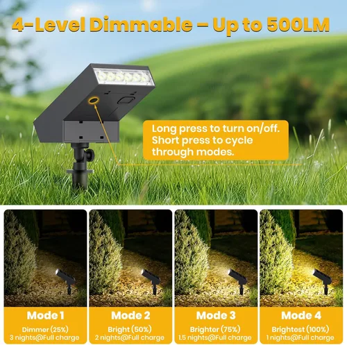 Vista 3 de SOTTLOT Luces solares para senderos al aire libre, luz solar regulable con IP65 a prueba de agua, 500LM 3000K iluminación solar al aire libre
