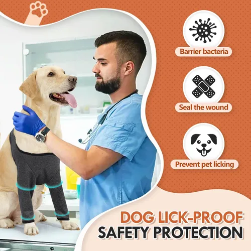 Vista 5 de HDKUW Manga de recuperación para perros, mangas de pierna delantera para perros después de la cirugía con banda elástica, protector de codo