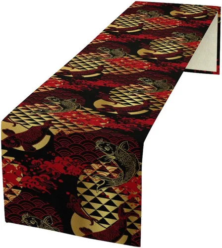 Vista 23 de Camino de mesa de dragón chino, Asia mitológico abstracto, camino de mesa para cocina, comedor, boda, fiesta, vacaciones, 13 x 36 pulgadas