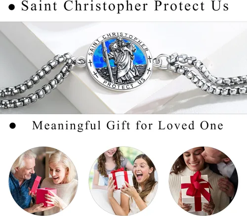 Vista 20 de Pulsera unisex de San Miguel/Cristóbal/Benedicto/Jude/José/Guadalupe/Ángel de la Guarda/Santa Muerte Pulsera de plata de ley 925 con cadena de doble