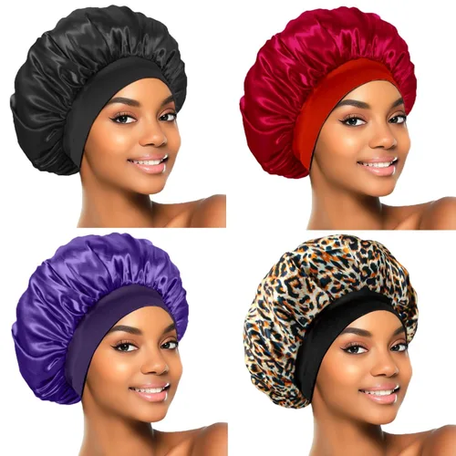 Vista 14 de ZHENSILK 2 piezas de gorro de satén para dormir, gorros de seda para el cabello, gorro de dormir de seda con banda elástica suave, envoltura