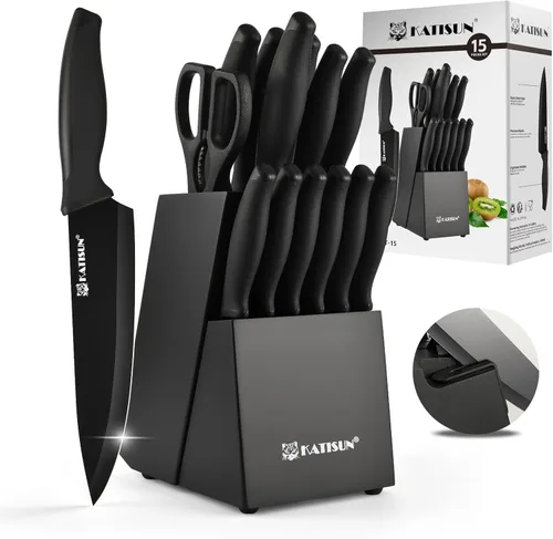 Vista 6 de Juego de cuchillos de cocina, juego de cuchillos de 14 piezas con bloque de madera, autoafilables para juego de cuchillos de chef, juego de bloques