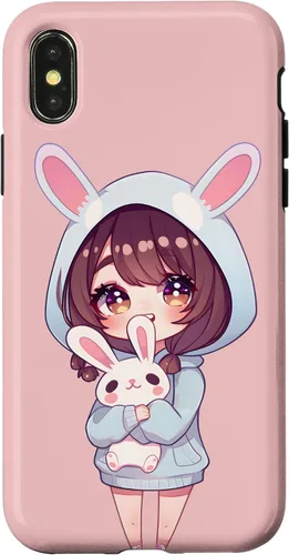 Vista 5 de Anime Girl With Bunny Kawaii Easter Japanese Otaku Girl Case for iPhone 16
