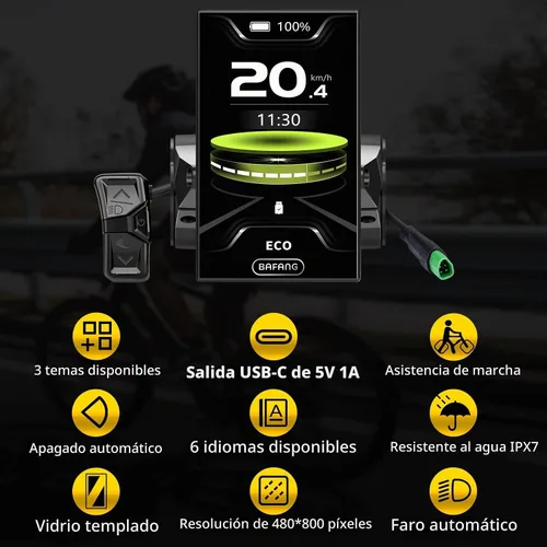 Vista 3 de BAFANG Display DPC18/C010 for BBS01B BBS02B BBSHD M400, M500 Mid Motor Pedal Assist eBike Computer Display with Automatic Backlight UART/CAN