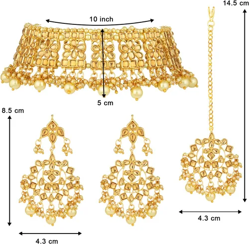 Vista 4 de Gold Plated Kundan Jewelry Necklace With Earring Set For Women
