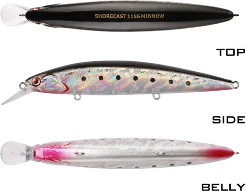 Vista 7 de LITTMA ShoreCast - Señuelo de pesca de agua salada 115 minnow hundido, cebo duro de pesca de surf de lanzamiento largo para lubina y fletán