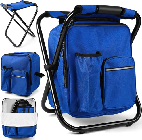 Vista 10 de Kikerike Mochila plegable con aislamiento, silla plegable para camping, caza, pesca, multifunción con bolsillo frontal y bolsillo para botella