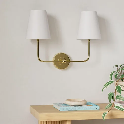 Vista 2 de Aplique de Pared de Doble Pared Operado por Batería, Apliques de Tela Inalámbricos Recargables de 2 Luces con Batería con Control Remoto, Luces