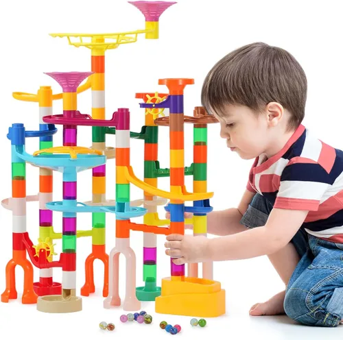 Vista 8 de Ifollower Kit de carrera de mármol, 110 piezas de juego de laberinto de mármol, juguetes de construcción para niños, juego de carreras de pista