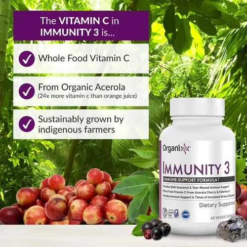 Vista 4 de Organixx Suplemento de apoyo inmunológico Immunity 3 – Vitamina C, zinc, saúco – Defensa inmunológica de alimentos integrales para adultos y niños