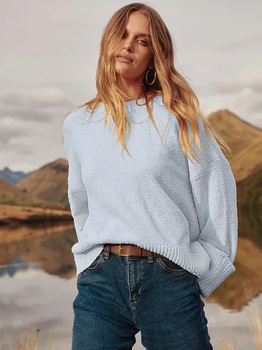 Vista 164 de LOGENE Suéter de gran tamaño para mujer, cuello redondo, manga larga, suave, mullido, suéter de punto 2025 para otoño e invierno