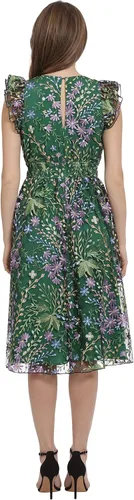 Vista 3 de Maggy London Vestido bordado floral con cuello en V para mujer, colorido, fiesta femenina, evento, invitado