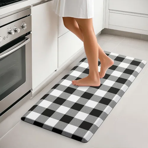 Vista 8 de MAYHMYO Tapete de cocina bohemio, antifatiga, étnico, acolchado, color naranja y azul, alfombras de cocina antideslizantes para cocina, suelo