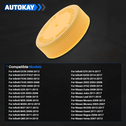 Vista 3 de AUTOKAY Tapa de depósito de depósito de desbordamiento de refrigerante Tapa de depósito de radiador para Nissan Infiniti 21712-79900 - Amarillo