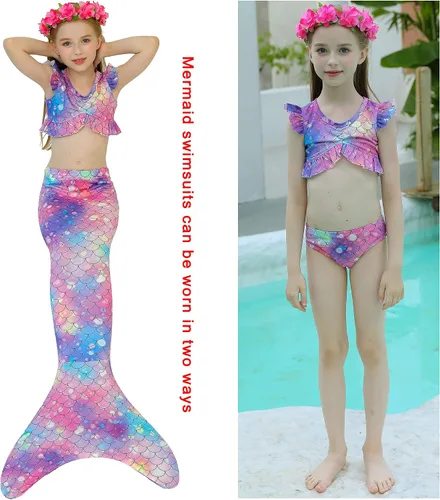 Vista 7 de zocapuy Traje de baño de cola de sirena para niñas y niños, disfraz de princesa, traje de baño para fiesta (sin monoaleta)