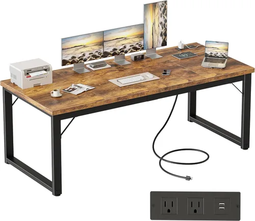 Vista 31 de Mericonia Escritorio para computadora, escritorio de juegos para espacios pequeños, mesa de estilo moderno y simple para oficina en casa, mesa