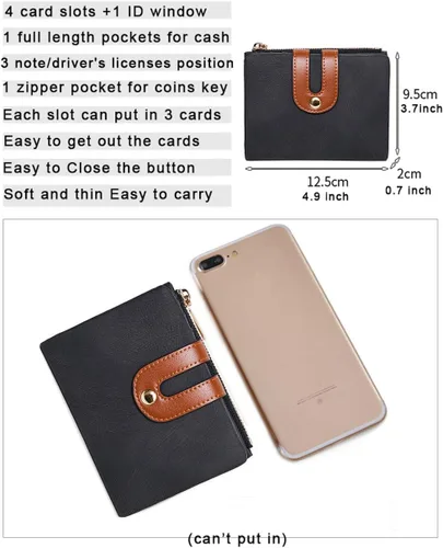 Vista 20 de AOXONEL Cartera pequeña de cuero plegable Rfid para mujer, con cremallera, bolsillo para tarjeta de identificación, delgada, compacta y delgada