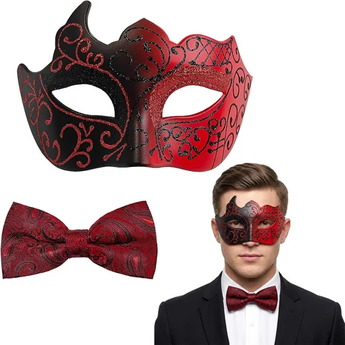 Vista 8 de Máscara de mascarada para hombre con pajarita, disfraz de fiesta de Halloween, Mardi Gras