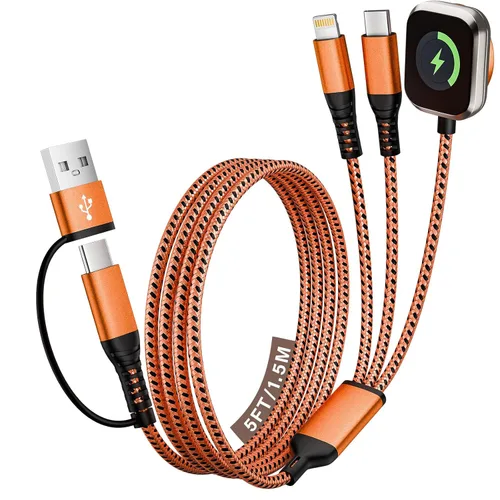 Vista 21 de Cruise Travel Essentials 2026, cable USB A/C 3 en 2 para iPhone 17, cargador iWatch, cable de carga múltiple trenzado, cable de carga múltiple