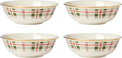 Vista 4 de Lenox 894964 Holiday Plaid Accent Plates, juego de 4, rojo y verde, vajilla de Navidad, entretenimiento Porcelana, apto para lavavajillas. También
