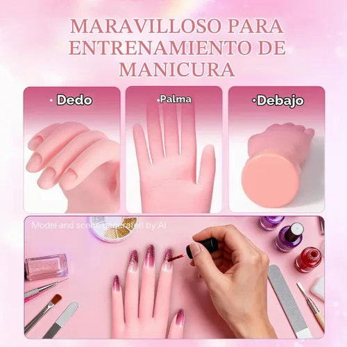 Vista 4 de Buqikma Mano de práctica de uñas para uñas acrílicas, mano de maniquí para práctica de uñas, flexible y flexible y flexible para práctica de uñas, 1