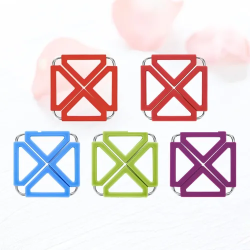 Vista 9 de Foldable Hot Pot Holder Trivet Mat, 5 Pack Silicone Stainless Steel
