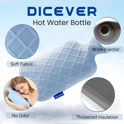 Vista 5 de Botella de agua caliente con tapa suave, bolsa de agua caliente de 2 L, terapias calientes y frías para dolores musculares, calambres menstruales
