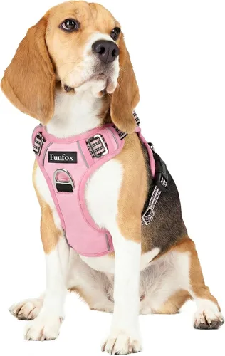 Vista 54 de Funfox Arnés para perro sin tirones, arnés de chaleco ajustable para mascotas, material súper suave con mango vertical, fácil control, paseo