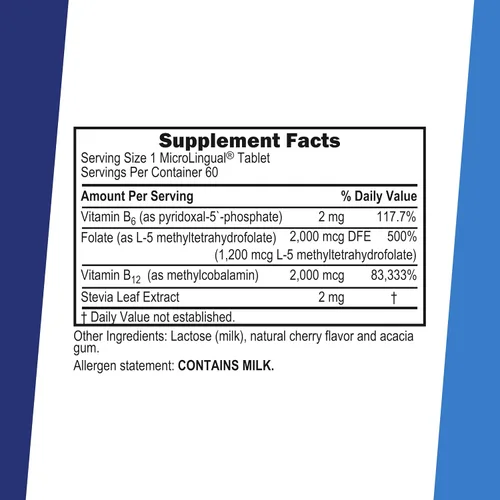 Vista 2 de Superior Source No Shot Vitamina B12 Metilcobalamina (2000 mcg), metilfolato, B6 (P-5-P), microlingüe de disolución rápida, 60 unidades, salud